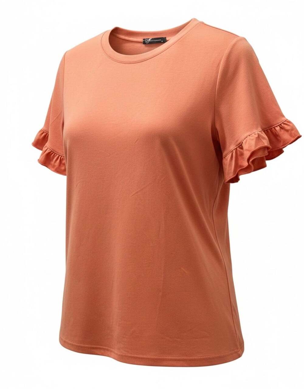 Prettygarden Ruffle Short Sleeve T-Shirt Size S Coral Pink Casual Round Neck